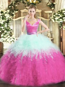 V-neck Sleeveless Zipper Quinceanera Dresses Multi-color Organza