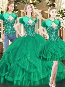 Amazing Sleeveless Lace Up Floor Length Beading and Ruffles Sweet 16 Dress