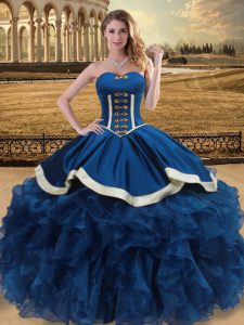 Sweetheart Sleeveless Lace Up 15 Quinceanera Dress Blue Organza