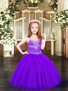 Floor Length Lace Up Pageant Dresses Purple for Party and Quinceanera with Beading