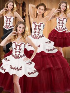 With Train Burgundy 15 Quinceanera Dress Strapless Sleeveless Lace Up
