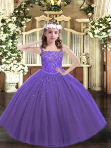 New Arrival Straps Sleeveless Lace Up Pageant Dress for Teens Purple Tulle