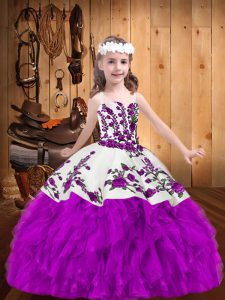Purple Lace Up High School Pageant Dress Beading and Embroidery Sleeveless Floor Length