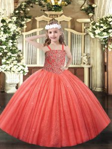 Pretty Floor Length Ball Gowns Sleeveless Coral Red Pageant Dress for Teens Lace Up