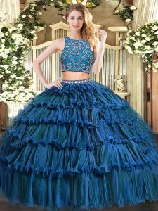 Beautiful Sleeveless Beading and Ruffled Layers Zipper Quince Ball Gowns