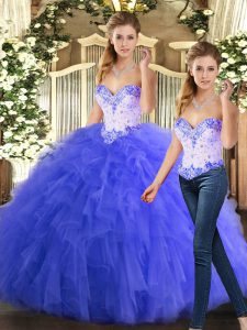 Sleeveless Beading and Ruffles Lace Up 15th Birthday Dress