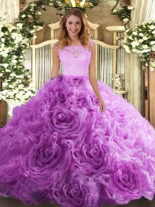 Lilac Zipper Scoop Lace Ball Gown Prom Dress Fabric With Rolling Flowers Sleeveless