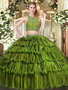 Sleeveless Zipper Floor Length Beading and Ruffled Layers Vestidos de Quinceanera