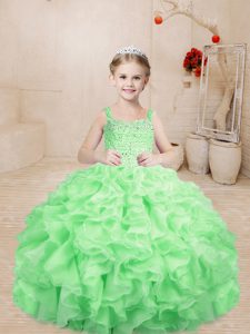Ball Gowns High School Pageant Dress Apple Green Straps Organza Sleeveless Floor Length Lace Up