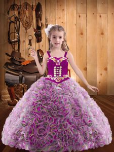 Adorable Floor Length Lace Up Little Girl Pageant Gowns Multi-color for Sweet 16 and Quinceanera with Embroidery and Ruffles