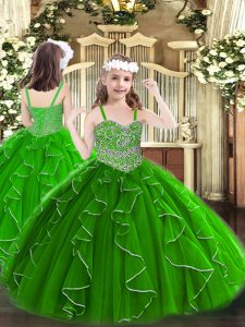 Hot Selling Green Lace Up Pageant Dress for Teens Beading and Ruffles Sleeveless Floor Length