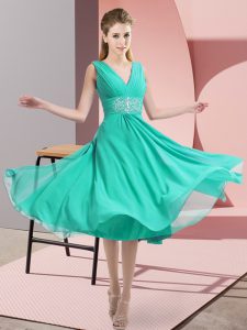 Teal Side Zipper Vestidos de Damas Beading Sleeveless Knee Length