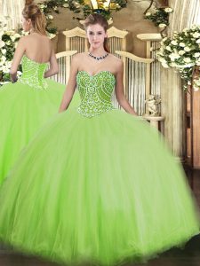 Flirting Sweetheart Sleeveless Lace Up Sweet 16 Dresses Yellow Green Tulle
