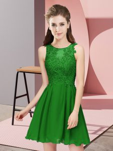Green Chiffon Zipper Damas Dress Sleeveless Mini Length Appliques
