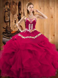 Floor Length Fuchsia Quince Ball Gowns Sweetheart Sleeveless Lace Up