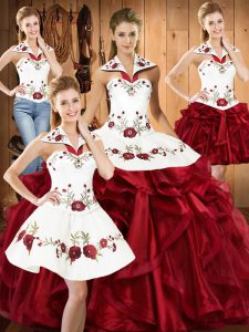 Latest Sleeveless Embroidery and Ruffles Lace Up Quinceanera Dresses