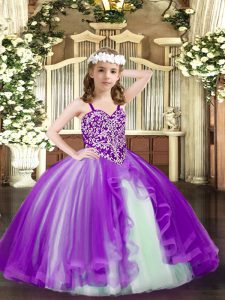 Purple Sleeveless Beading Floor Length Pageant Dresses