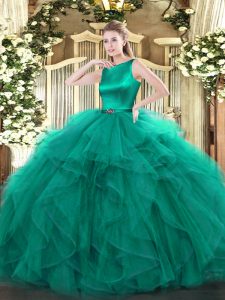 Custom Designed Sleeveless Clasp Handle Floor Length Ruffles 15 Quinceanera Dress
