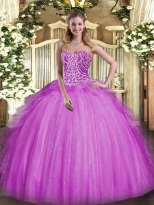 Organza Sleeveless Floor Length Sweet 16 Dress and Beading and Ruffles