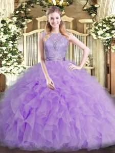 Best Lavender Sleeveless Beading and Ruffles Floor Length Sweet 16 Dress