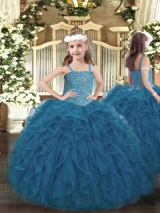 Lovely Tulle Sleeveless Floor Length Pageant Dress for Girls and Beading and Ruffles