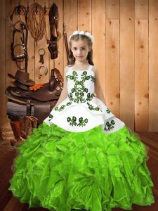 Lovely Ball Gowns Organza Straps Sleeveless Embroidery and Ruffles Floor Length Lace Up Pageant Dress for Teens
