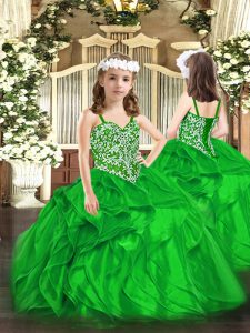Green Sleeveless Beading and Ruffles Floor Length Evening Gowns