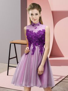 Lilac High-neck Neckline Appliques Quinceanera Dama Dress Sleeveless Lace Up