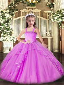 Lilac Straps Neckline Appliques and Ruffles Pageant Dress Sleeveless Lace Up