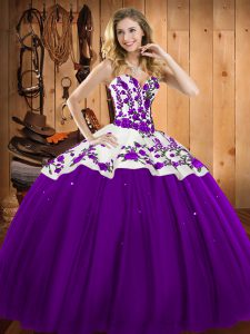 Sweetheart Sleeveless Lace Up Quinceanera Dress Eggplant Purple Satin and Tulle
