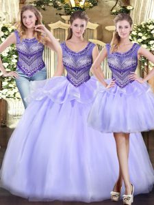 Superior Beading and Ruffles 15th Birthday Dress Lavender Lace Up Sleeveless Floor Length