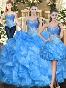 Eye-catching Baby Blue Sweetheart Neckline Ruffles Sweet 16 Quinceanera Dress Sleeveless Lace Up