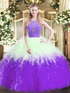 Chic Multi-color Halter Top Zipper Beading and Ruffles Sweet 16 Quinceanera Dress Sleeveless