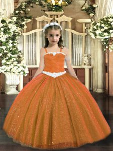 Ball Gowns Little Girl Pageant Gowns Rust Red Straps Tulle Sleeveless Floor Length Lace Up