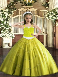 Yellow Green Lace Up Straps Appliques Pageant Dresses Tulle Sleeveless