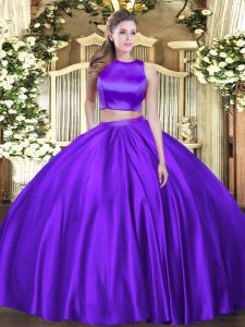 Eggplant Purple Sleeveless Ruching Floor Length Sweet 16 Dresses