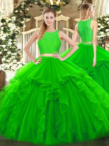 Eye-catching Green Scoop Neckline Ruffles Sweet 16 Dress Sleeveless Zipper
