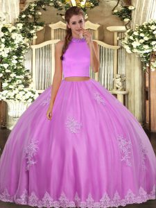 Beading and Appliques Quince Ball Gowns Lilac Backless Sleeveless Floor Length