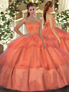 Beading and Ruffled Layers Quince Ball Gowns Orange Red Lace Up Sleeveless Floor Length