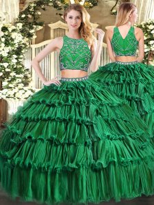 Gorgeous Floor Length Two Pieces Sleeveless Dark Green Sweet 16 Dress Zipper