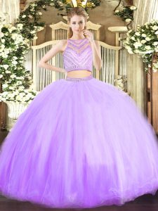 Luxurious Lavender Sleeveless Beading Floor Length Ball Gown Prom Dress