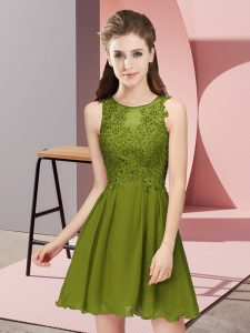 Olive Green Zipper Quinceanera Dama Dress Appliques Sleeveless Mini Length