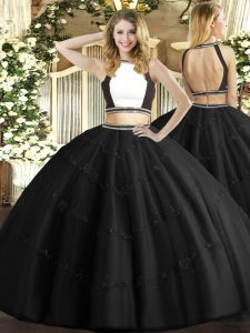 Hot Sale Floor Length Backless Vestidos de Quinceanera Black for Military Ball and Sweet 16 and Quinceanera with Beading