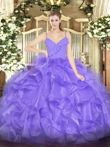 Glittering Sleeveless Ruffles Zipper Quince Ball Gowns