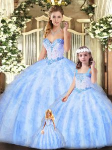 Shining Organza Sleeveless Floor Length Sweet 16 Quinceanera Dress and Beading and Ruffles