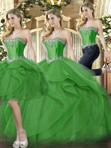 Free and Easy Floor Length Green Vestidos de Quinceanera Organza Sleeveless Beading and Ruffles