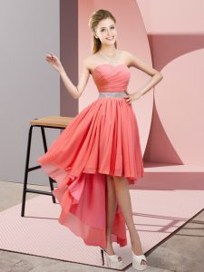 Affordable High Low A-line Sleeveless Watermelon Red Court Dresses for Sweet 16 Lace Up