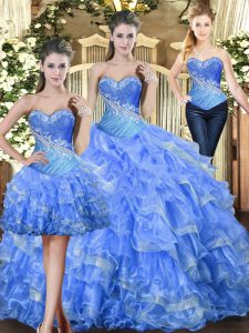 Floor Length Baby Blue Quince Ball Gowns Sweetheart Sleeveless Lace Up