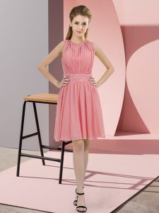 Custom Made Watermelon Red Empire Chiffon Scoop Sleeveless Sequins Knee Length Zipper Quinceanera Court of Honor Dress