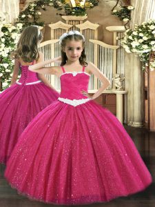 Super Floor Length Ball Gowns Sleeveless Hot Pink Little Girls Pageant Dress Wholesale Zipper